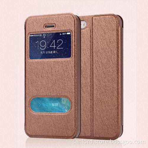 New Arrival Leather Cases for iPhone 5s, Silk Texture, Double Touch Windows